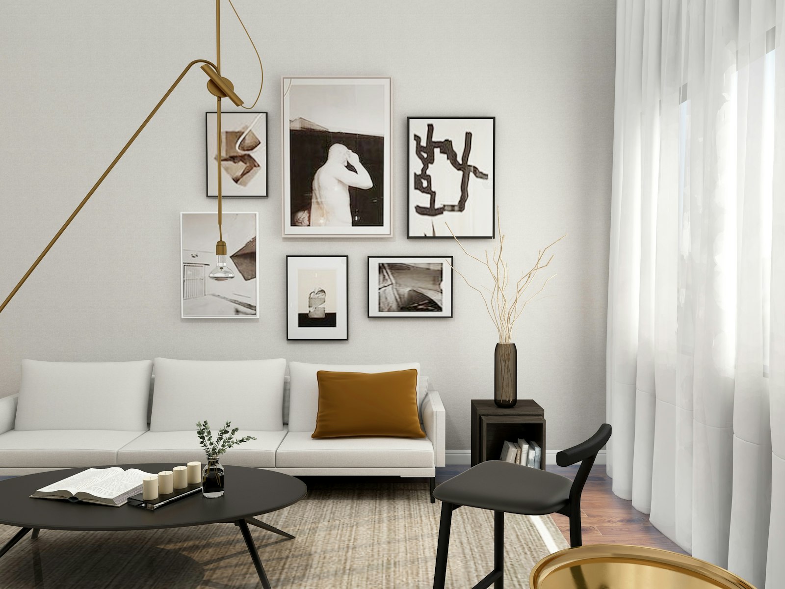 Living room with a white sofa